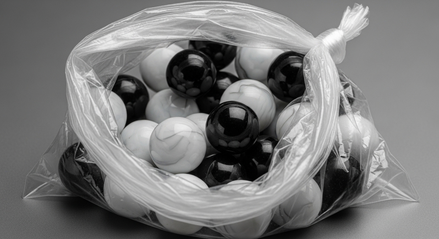 كيس به ٢٤ كرة من الرخام بعضها أبيض وبعضها أسود